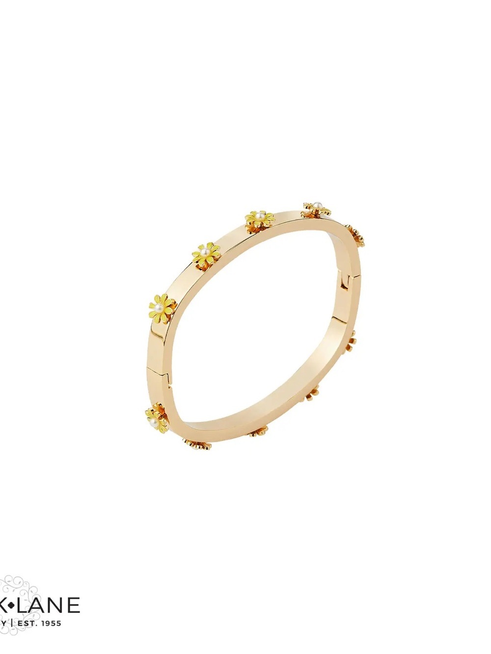 FREESIA Gold-Tone Yellow Daisy Bangle Bracelet | Hinged Closure | NEW